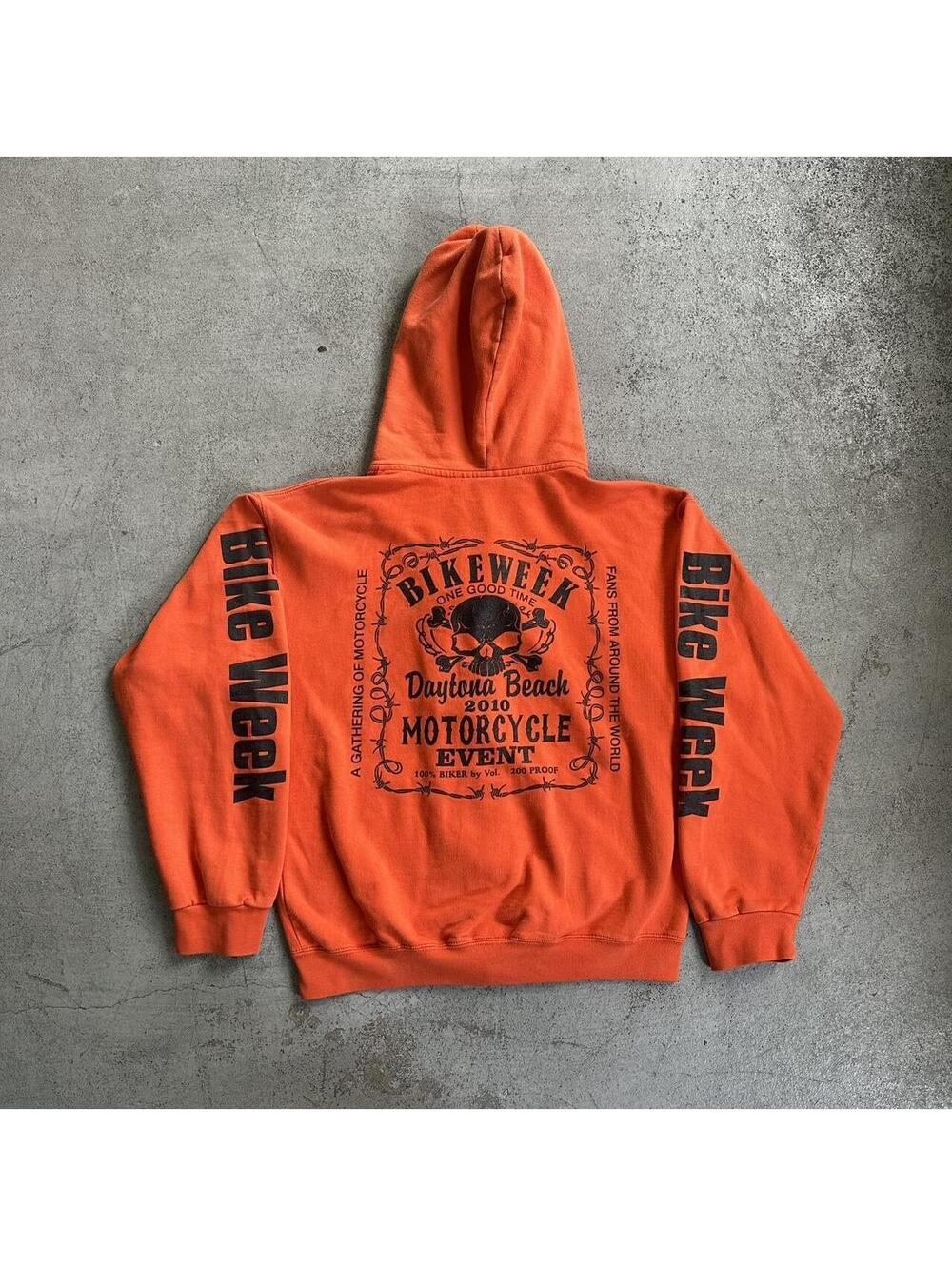 Y2K Bike Week Motorcycle Biker Skull Zip-Up Hoodie Sweatshirt